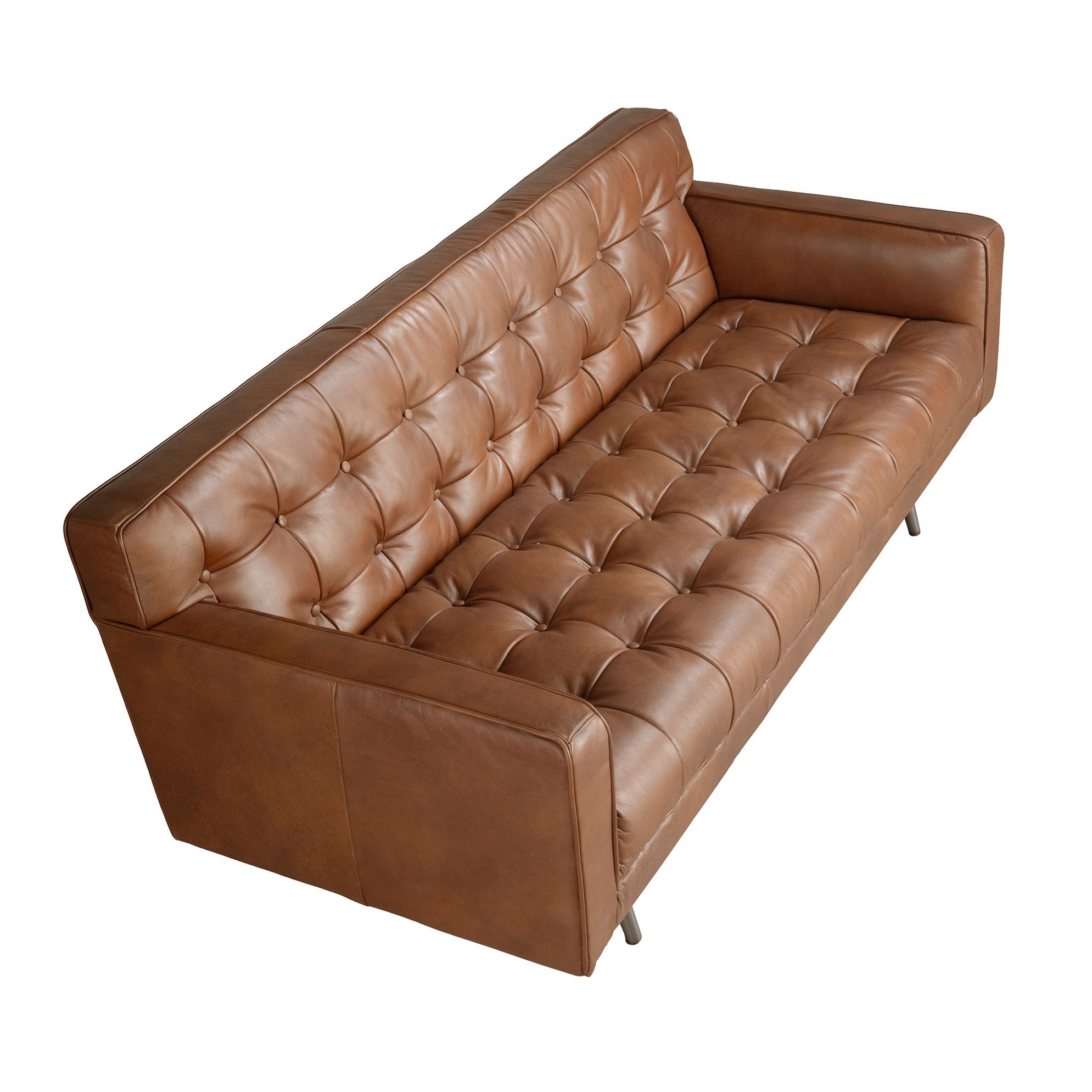 Sofá Chester de 2 plazas tapizado en piel de origen vacuno en marrón oscuro patas de acero inoxidable oscurecido 180x79x70cm