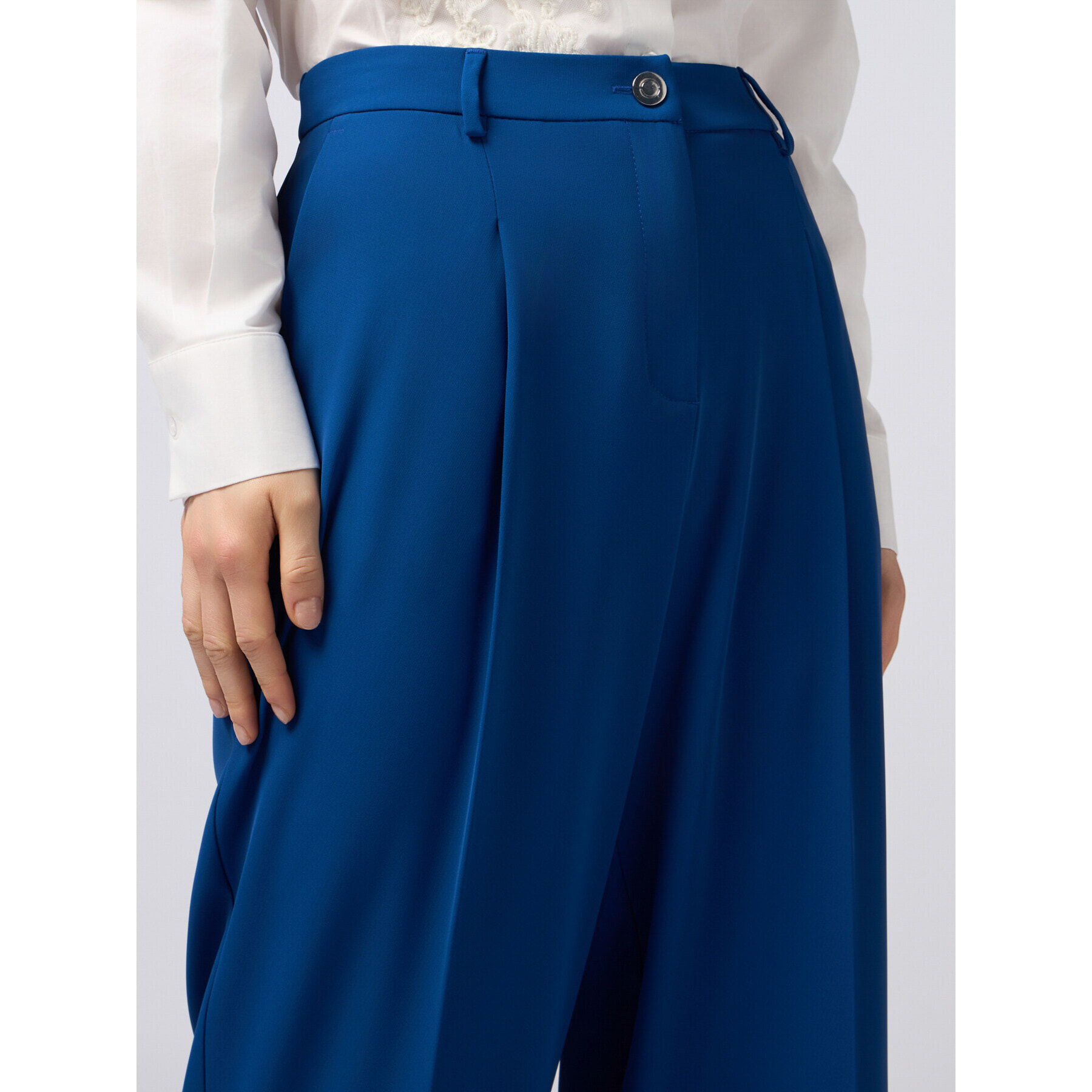 Oltre - Pantalones palazzo de tejido crepé - Azul aciano