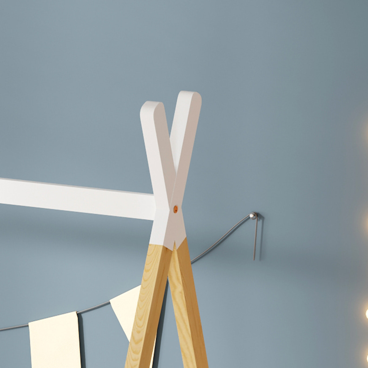 Lit Tipi 90 x 190 cm, couleur Blanc & Bois, En Bois de Pin Naturel, Robustesse et Durabilité, Stimule l'Imagination des Enfants