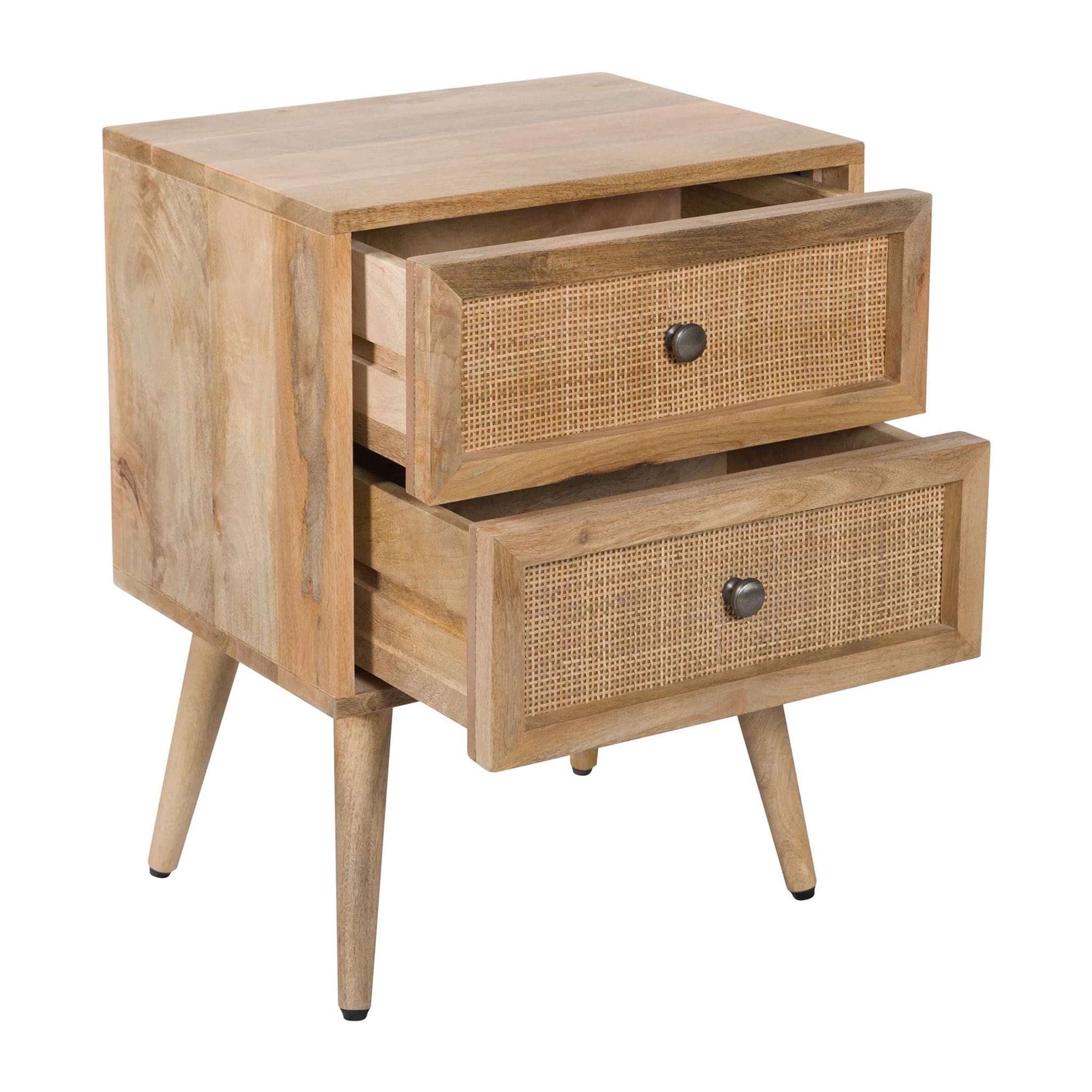 Table de chevet 2 tiroirs en cannage et bois de manguier - Cody