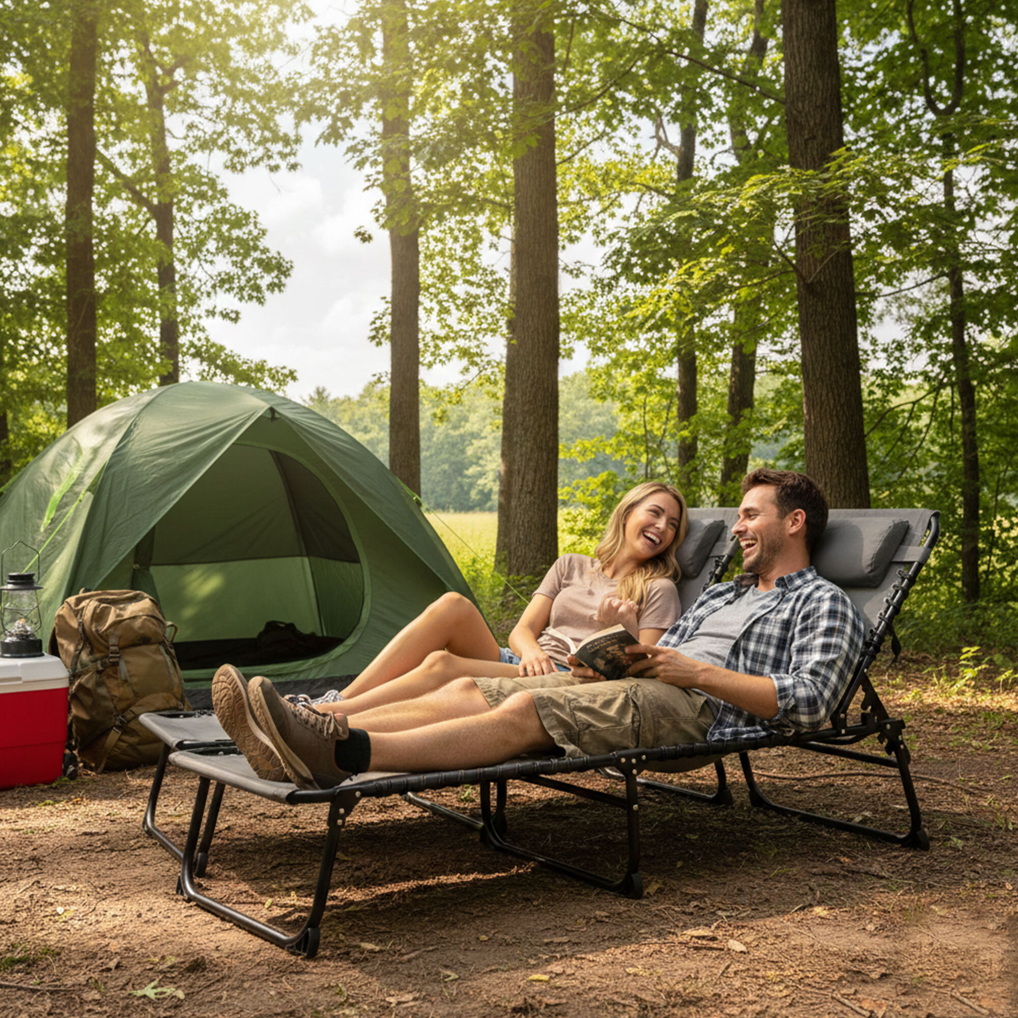 Well Home Tumbona de camping 190x60x30cm Acero Textilene 2x1 negro / gris oscuro hasta 110kg