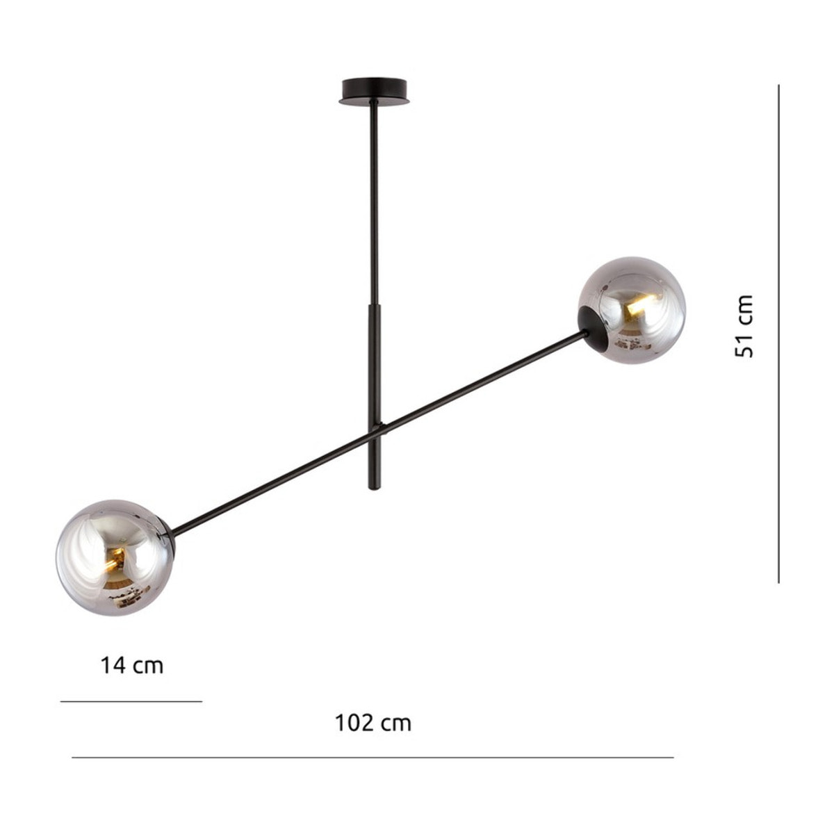 Lampada a sospensione Linear in acciaio nero e vetro grafite