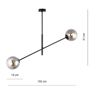 Lampada a sospensione Linear in acciaio nero e vetro grafite