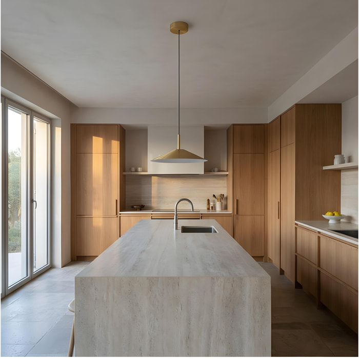 Ledsc4 LedsC4 - Lámpara Colgante LED Interior, Diseño Contemporáneo, Luz Cálida 2700K-3000K, Altura Ajustable, Difusor Opal, Oro Mate, 50,000 Horas Vida Útil, Garantía 5 Años