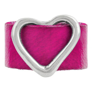 Anillo piel fuschia-plata 925chapado corazón hebilla