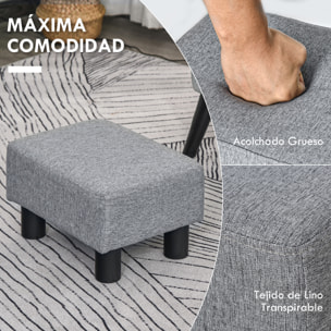 Reposapiés de Salón Taburete Bajo Tapizado en Lino Otomana Rectangular con Estructura de Madera para Sala de Estar Dormitorio Gris