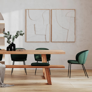 Lot de 2 chaises vertes en tissu bouclette et pied en métal - Groom