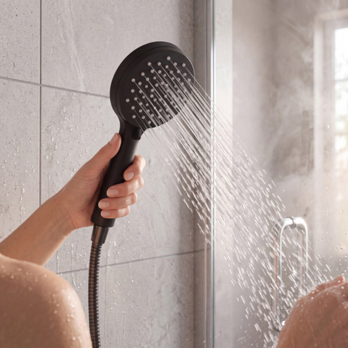 Pommeau de douche MSV Ezio Noir matt – 3 fonctions – Économie d'eau 69 % – Ø 100 mm