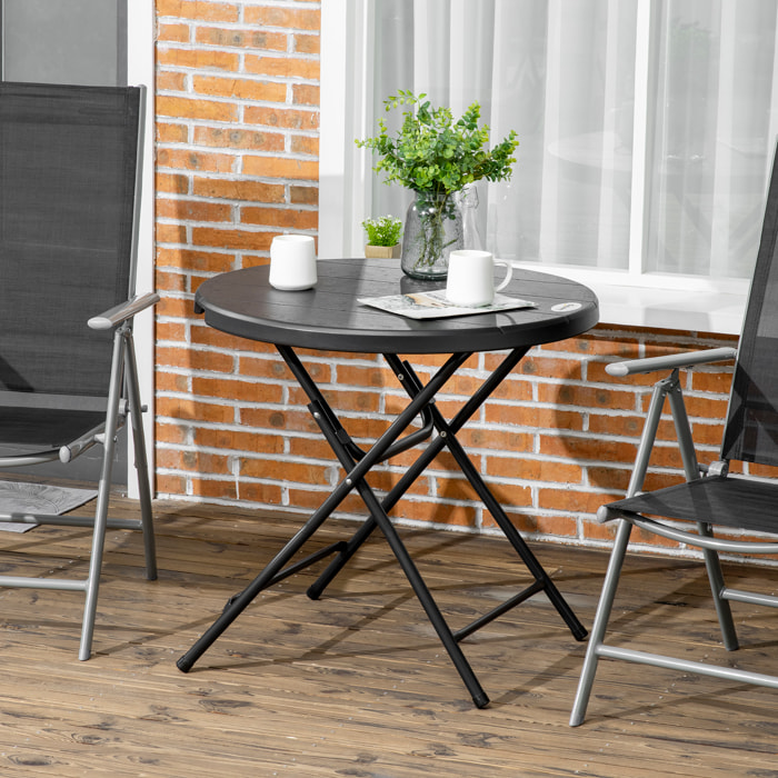 Table de jardin pliable 4 personnes table ronde pliante Ø 80 cm acier époxy plateau HDPE aspect bois gris