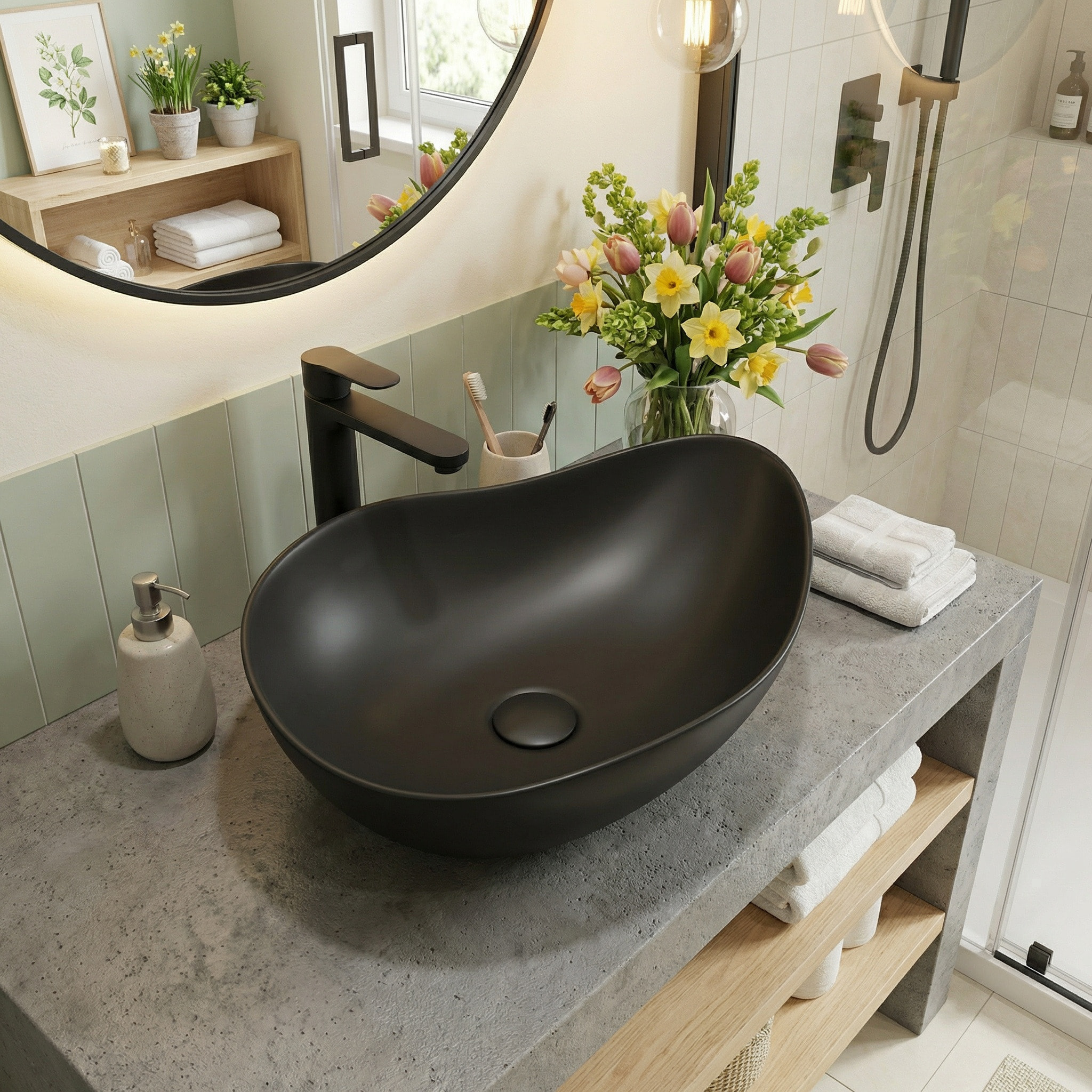 Vasque à poser design asymétrique 50,5 x 38 x 19 cm sans trop-plein noir mat PixL (CEPX5038BKM)