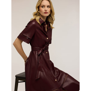 Motivi - Vestido camisero con detalles calados - Burgundy