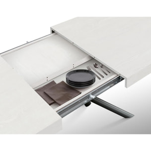 Tavolo CARRARA in legno, finitura bianco frassinato e base in metallo verniciato antracite, allungabile 140x90 cm - 220x90 cm