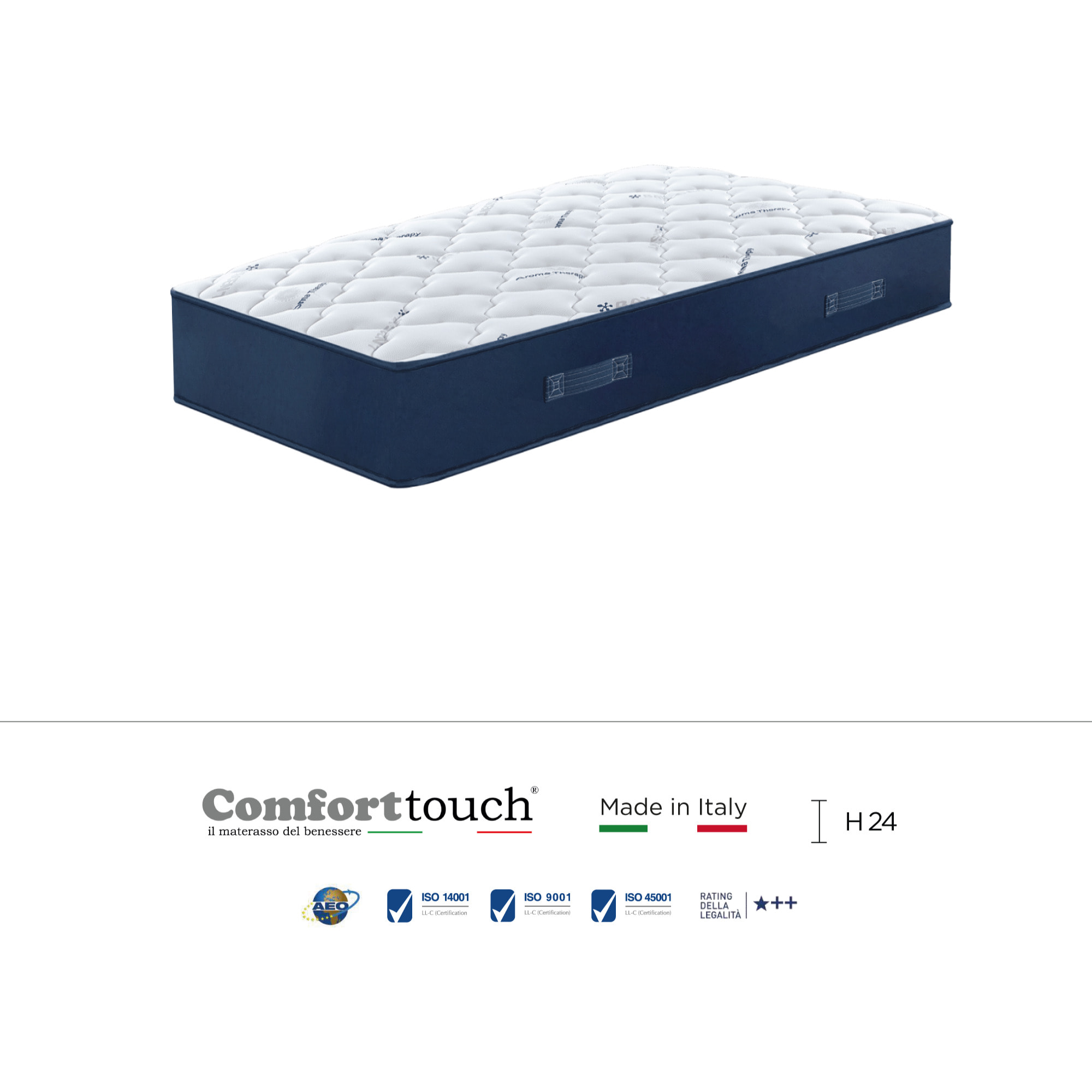 "Perfect" H24 cm 80x190 guanciale Memory OMAGGIO in schiuma poliuretano ad alta densità e 5,5cm memory foam