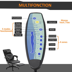 HOMCOM Fauteuil de bureau manager massant hauteur réglable dossier inclinable repose-pied + appui-tête 68 x 79 x 104-112 cm noir