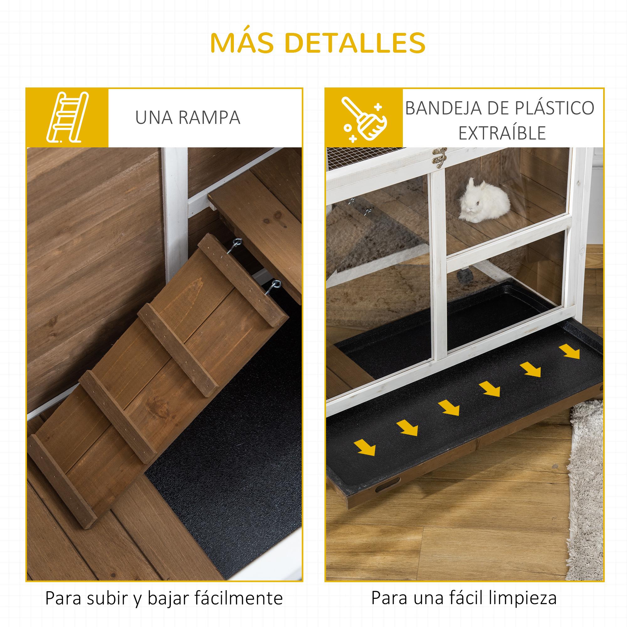 Conejera de Madera con Ruedas 91,5x53,3x73 cm Jaula para Conejos de 2 Niveles