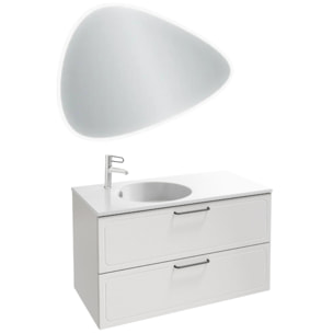 Pack meuble simple vasque 80 cm Odéon Rive Gauche 2 tiroirs blanc + Miroir