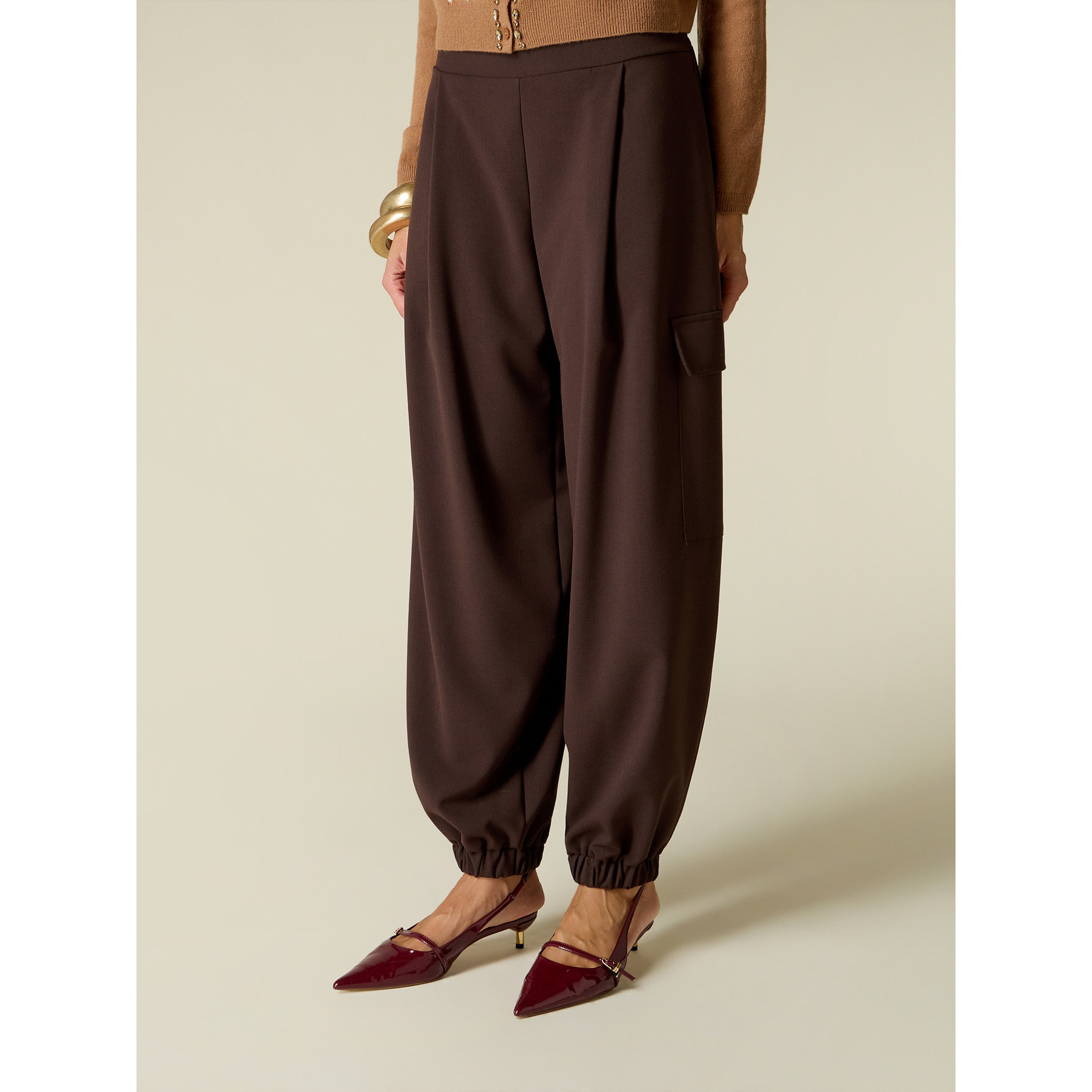 Oltre - Pantalones cargo de poliviscosa - Marrón