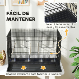Jaula para Pájaros con Divisor Jaula para Mascota Aves Loros Canarios Pajarera con Comederos Perchas y Bandeja Extraíble 94x57x57 cm Negro