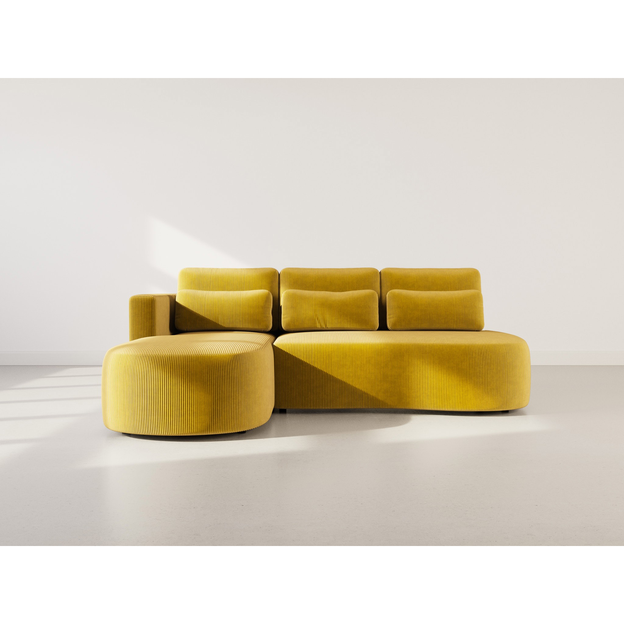 Mahina - canapé d'angle gauche 4 places convertible avec coffre en velours côtelé - Jaune