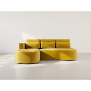 Mahina - canapé d'angle gauche 4 places convertible avec coffre en velours côtelé - Jaune