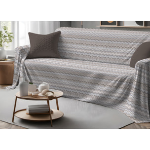 Telo Arredo Copritutto Grand Foulard Copridivano Copriletto 100% Cotone Disegno Baia Beige