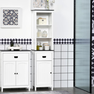 Conjunto de Baño Incluye 1 Armario Auxiliar de Baño y 1 Columna de Baño con Estantes Ajustables y Cajón Estilo Moderno Antivuelco para Dormitorio Blanco