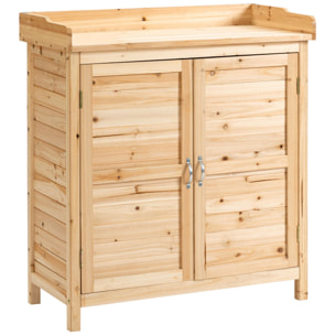 Armoire de jardin sur pied avec plateau - double porte, étagère - bois de sapin pré-huilé