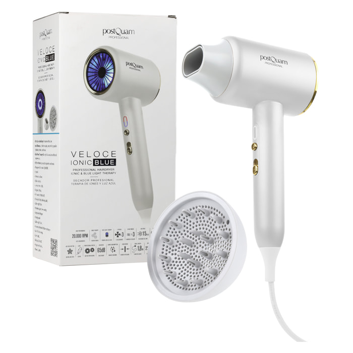 Asciugacapelli Veloce Ionic Blue - bianco - 1600 W