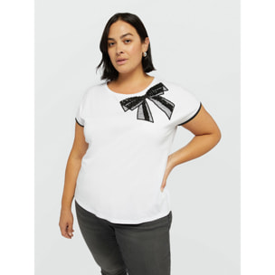 Fiorella Rubino - Camiseta con lazo de lentejuelas - Blanco