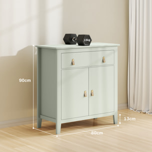 Aparador de 2 Puertas Aparador de Salón Moderno con Cajón Estante Ajustable y Tiradores de PU Mueble Auxiliar para Comedor Pasillo 80x40x90 cm Verde Claro
