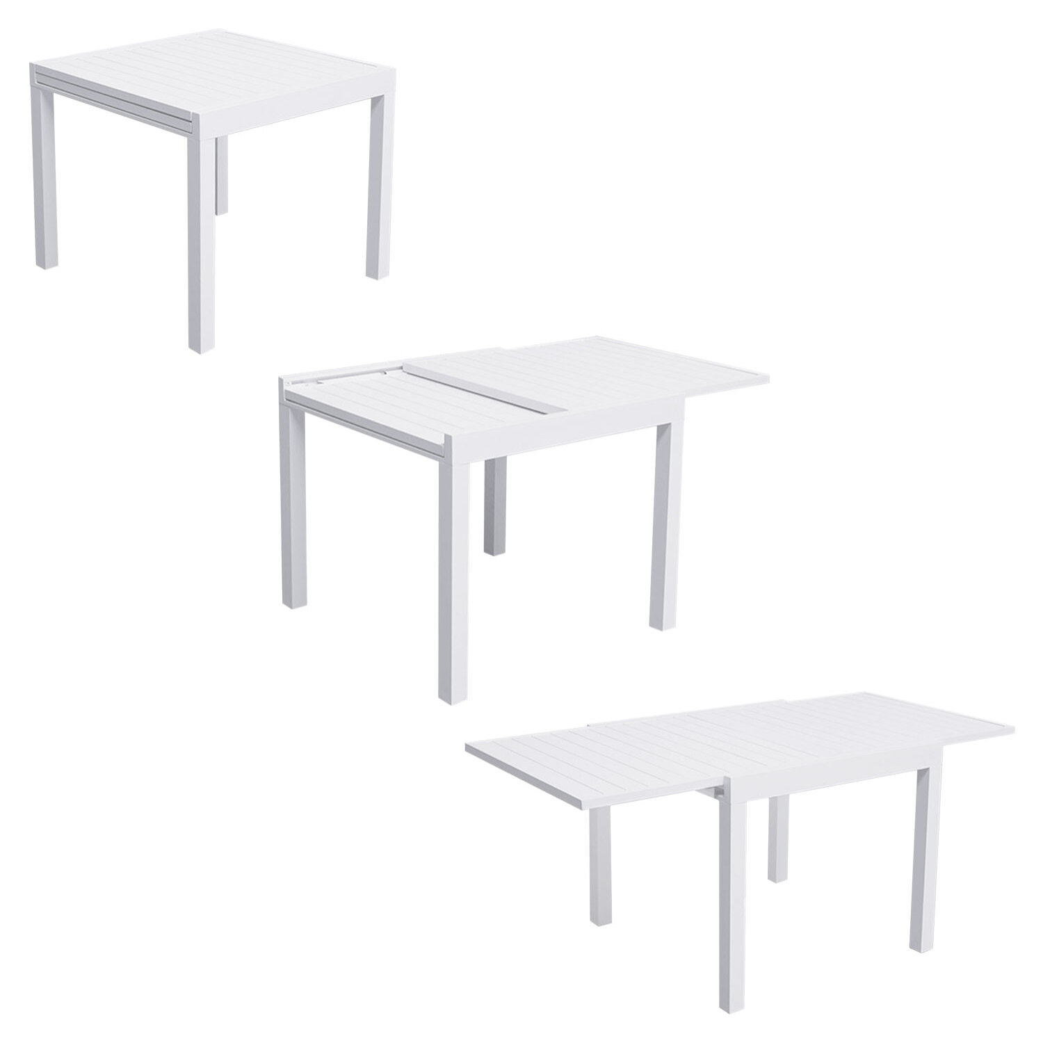Salon de jardin VENEZIA extensible 90/180 en textilène gris 8 places - aluminium blanc