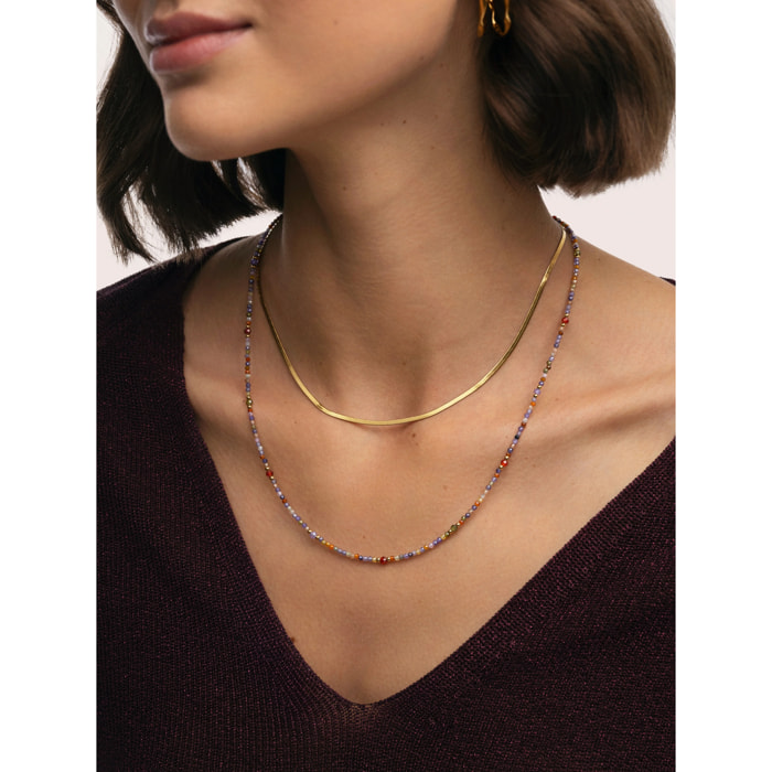 Collar Doble Crystals Lisse Acero Baño Oro