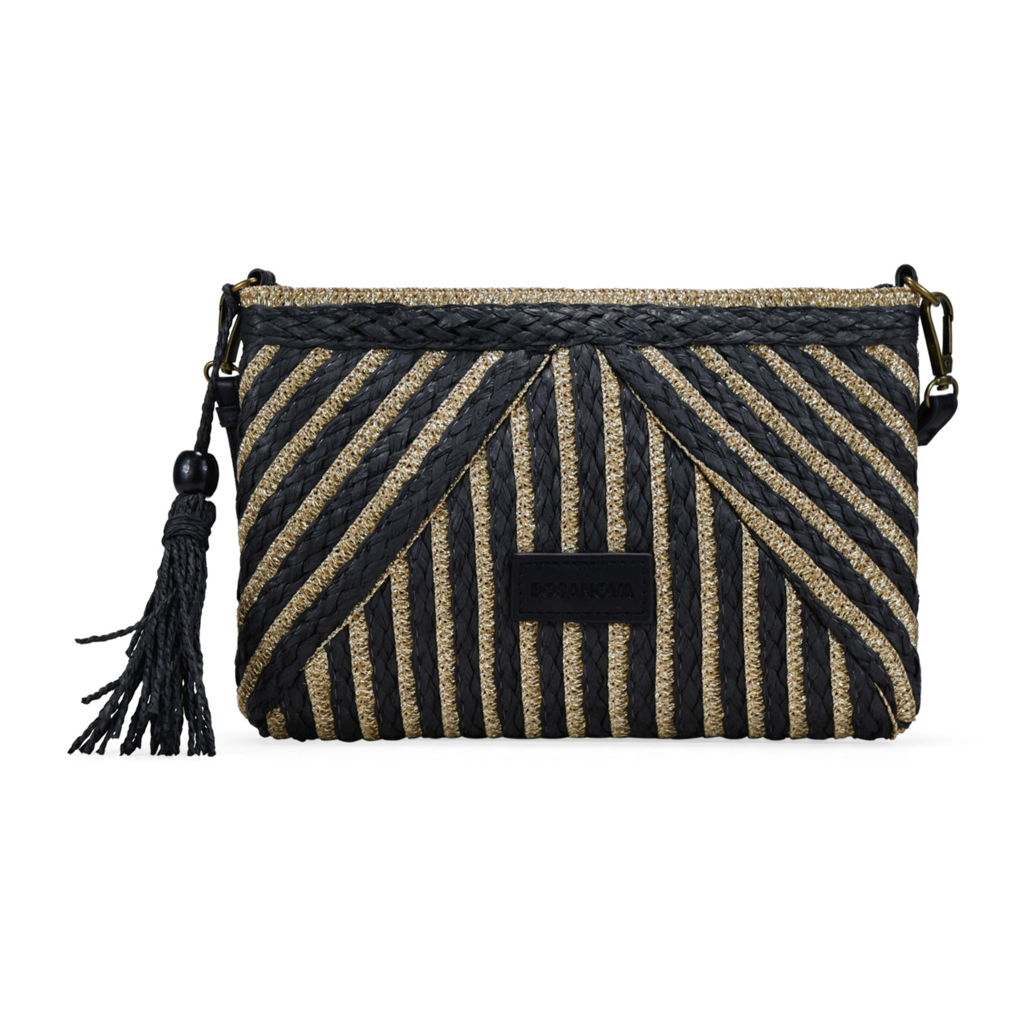 Bolso bandolera negro rectangular en rafia