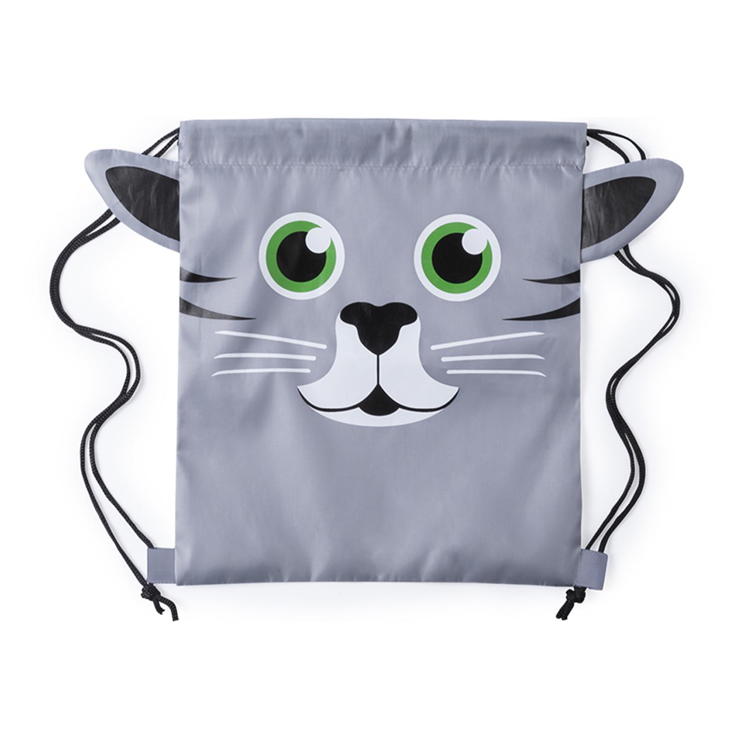 Mochila de cuerdas Llorel plegable para niño, en suave poliéster 210T. Diseño gato.