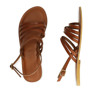 Sandali cognac flat in pelle