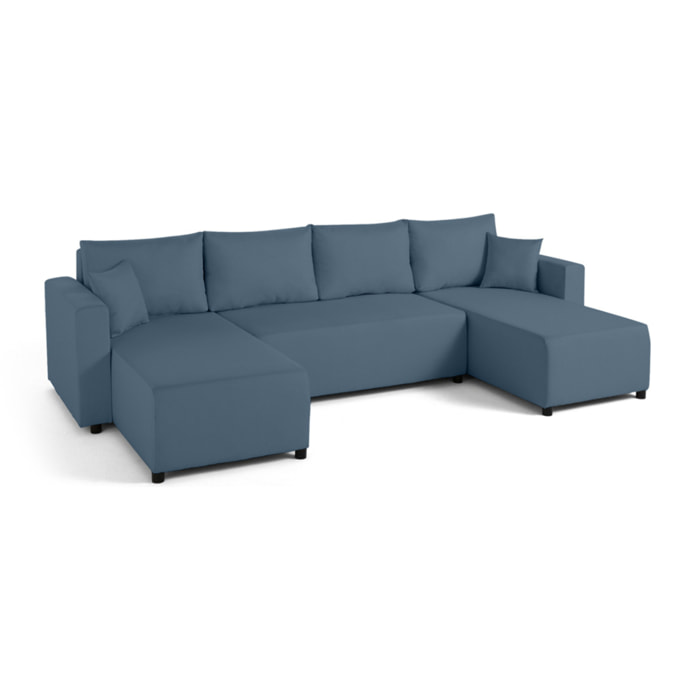 Regala - canapé panoramique - 7 places - convertible avec coffre - en tissu - Bleu Ardoise