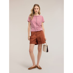 Motivi - T-shirt a righe con micro borchie - Rosso