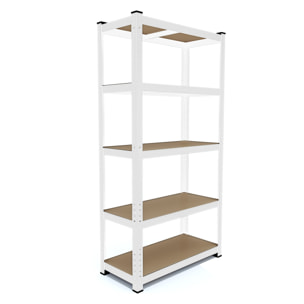 Set di 2 Scaffali In Metallo e MDF - Alta Portata Fino a 875 kg - 5 Ripiani Per Garage Officina Cantina Magazzino - Modulare - Bianco - 180x90x40 cm