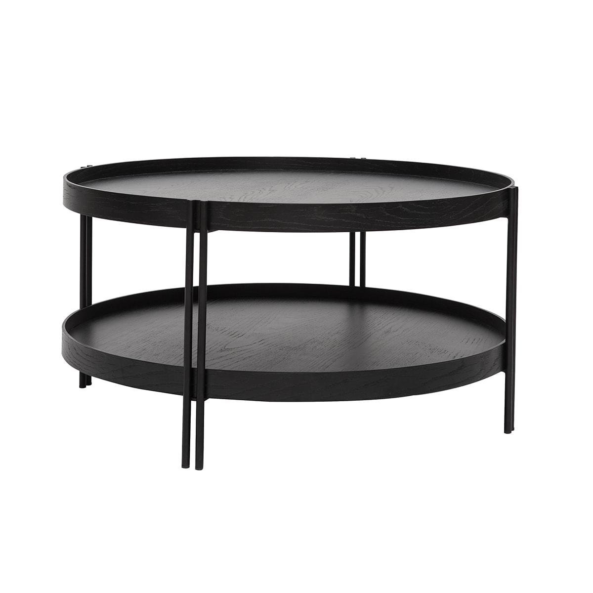 Table basse ronde design bois noir et métal noir D80 cm TWICE