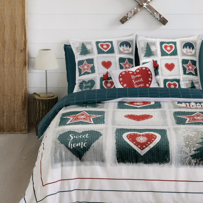 Parure housse de couette 100% coton 3pcs home sweet home