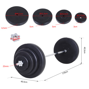Barra de Pesas 70 kg con Mancuernas Set de Pesas Ajustables con 8 Discos 1,5kg 5kg 10kg 15kg y 1 Barra para Entrenamiento de Fuerza en Hogar Gimnasio Oficina 170x40,5x40,5 cm Negro