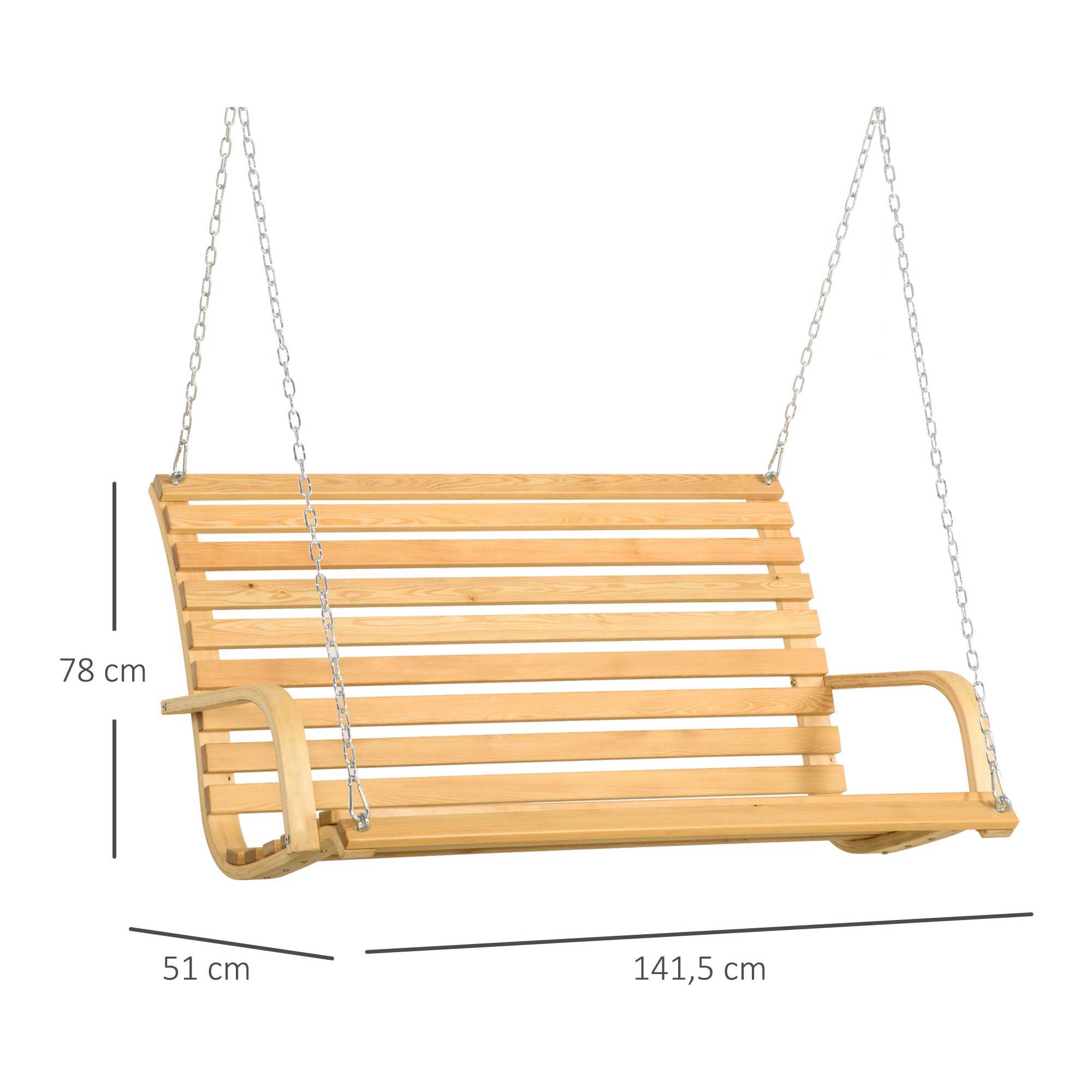 Banco Columpio de Madera de 2 Plazas Tipo Balancín Colgante Jardín 141,5x51x78cm