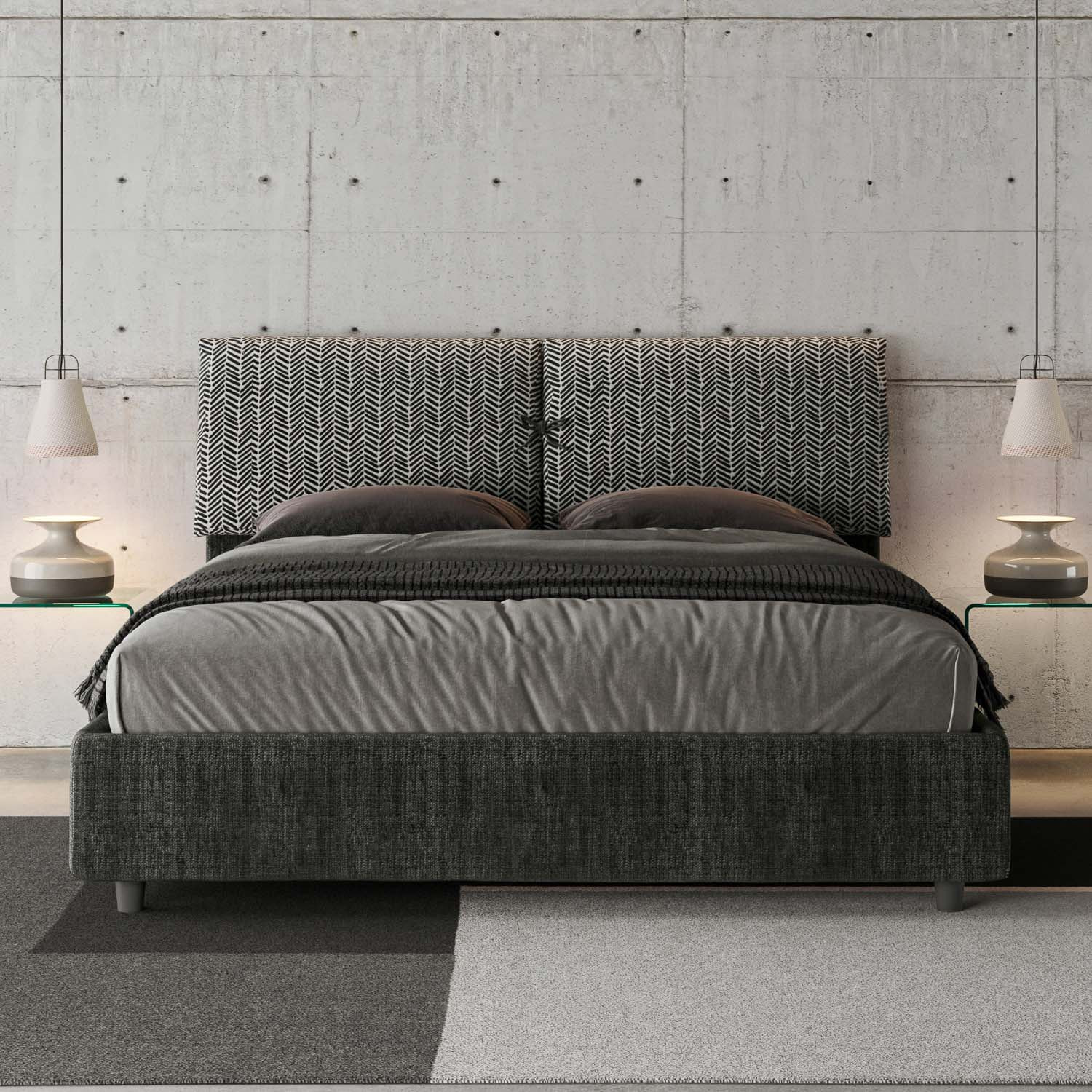 Letto matrimoniale senza rete imbottito 160x200 tessuto Aragona 8 blu Mados