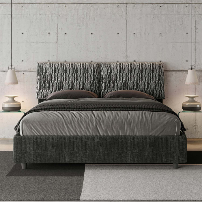 Letto matrimoniale senza rete imbottito 160x200 tessuto Aragona 8 blu Mados