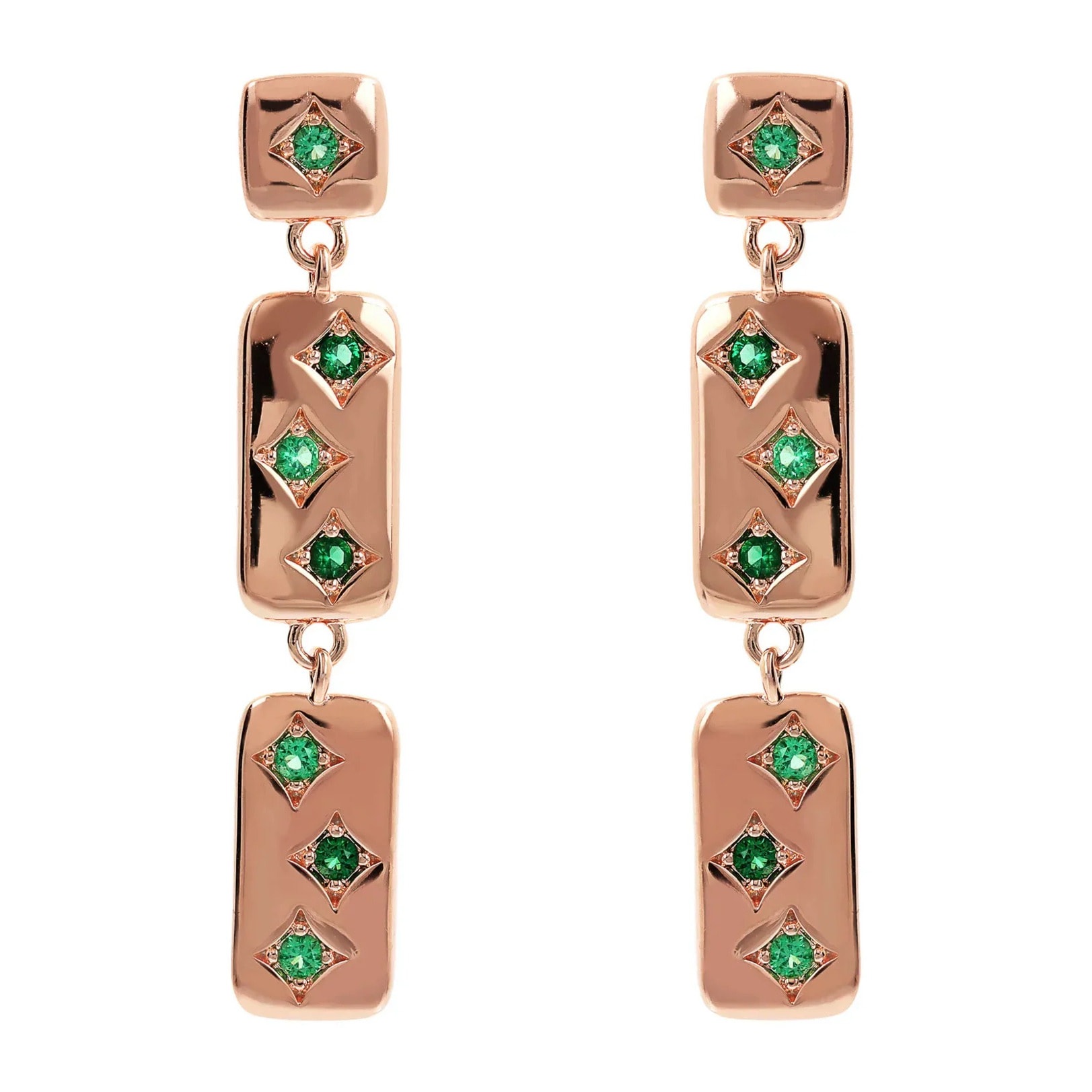 Orecchini Pendenti Étoile con Elementi Rettangolari e Punti Luce in Cubic Zirconia Bianche