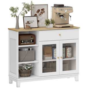 Aparador 2 Puertas de Vidrio Aparador para Salón Moderno con Cajón Compartimentos Abiertos y Estantes Ajustables para Comedor Entrada Blanco 100x35x80,3 cm