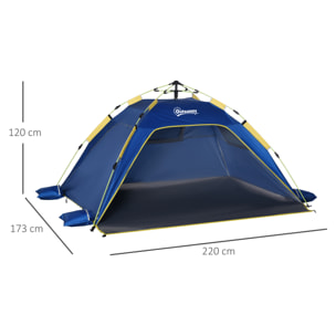 Tienda de Playa Plegable Carpa de Playa Pop-up para 1-2 Personas con Protección UV Impermeable Bolsa de Transporte para Parque Camping 220x173x120 cm Azul Oscuro