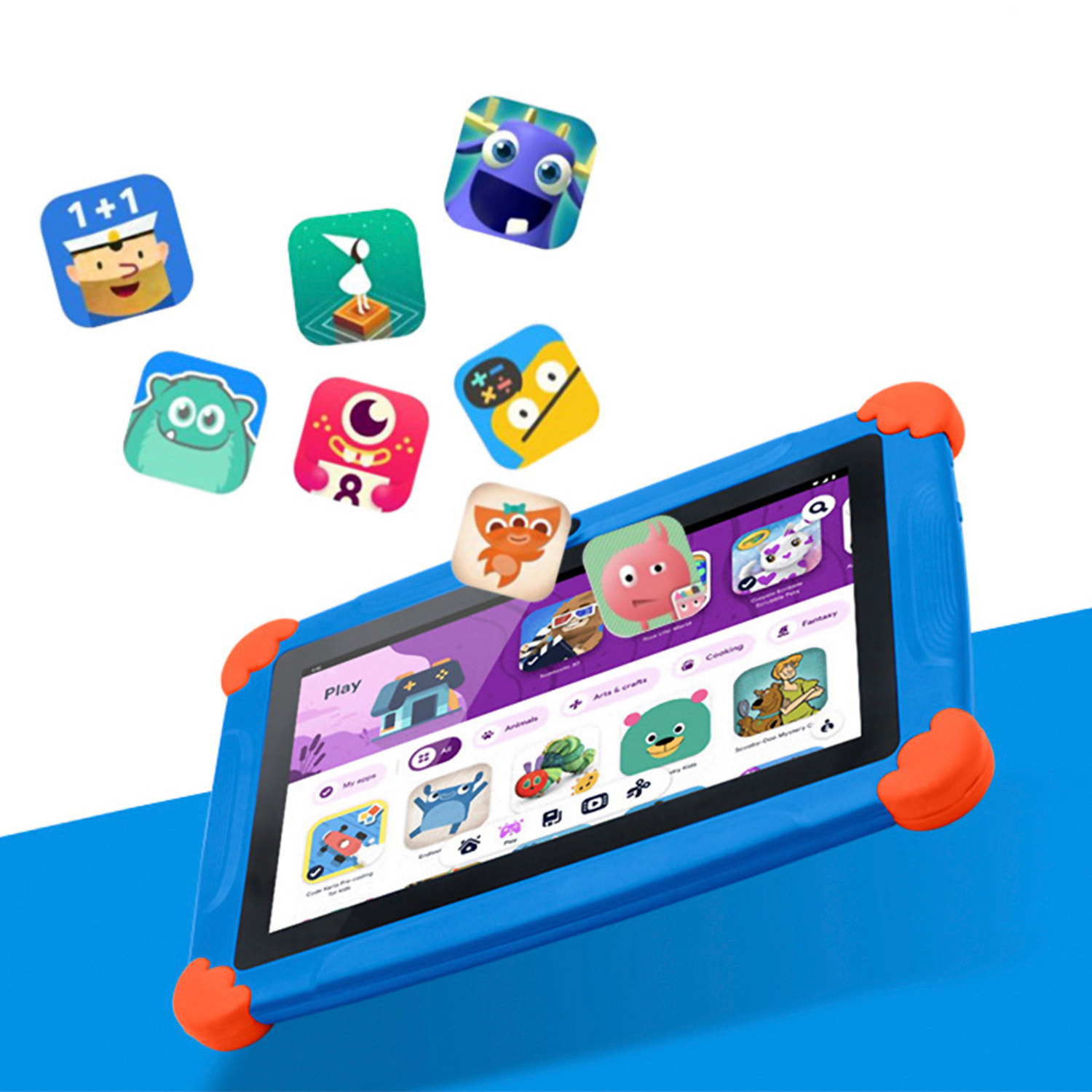 DAM Tablet Infantil K77 WiFi. SO Android 7. Pantalla 7'' 1024x600px. MTK8321 Quad-Core 1,3GHz, 1GB RAM + 8GB. Doble cámara. 21x2x13,5 Cm. Color: Azul