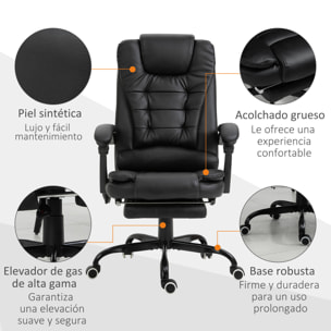 Silla de Oficina con 7 Puntos de Masaje Silla de Masaje Giratoria Silla de Escritorio con Reposapiés Retráctil Altura Ajustable Control Remoto y Tejido de PU Negro