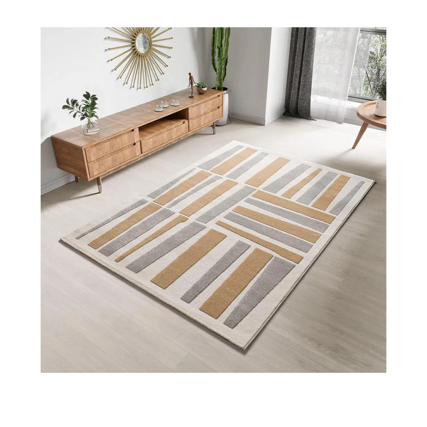 FLORA Alfombra geométrica con relieve en tonos beige y gris, varias medidas disponibles